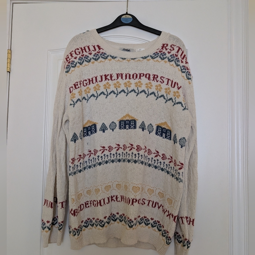 Northern Reflections Vintage Home Alphabet Pattern Cream Sweater Small